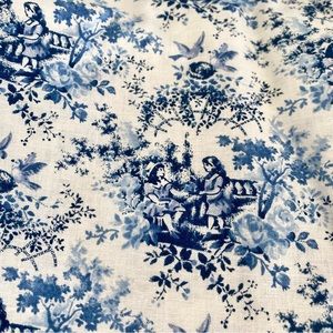 2 1/2 Yards X 40” Blue White Cotton Fabric French Toile Print Sewing Crafting